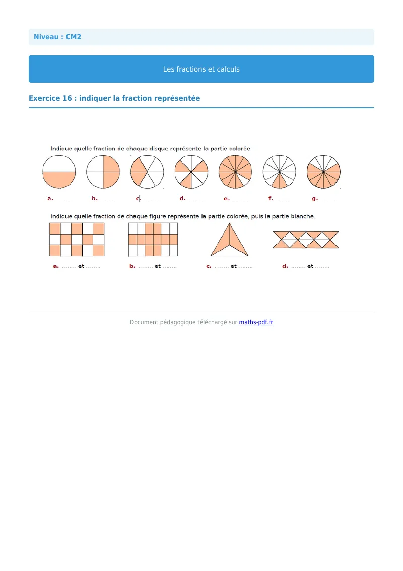 Fractions et calculs : exercice n°16 de maths en CM2 corrigé en PDF