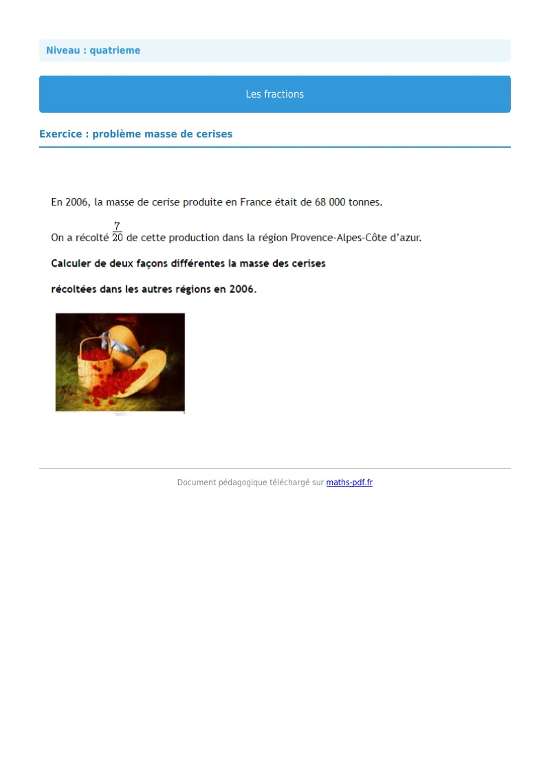 Fractions : exercice n°19 de maths en 4ème corrigé en PDF