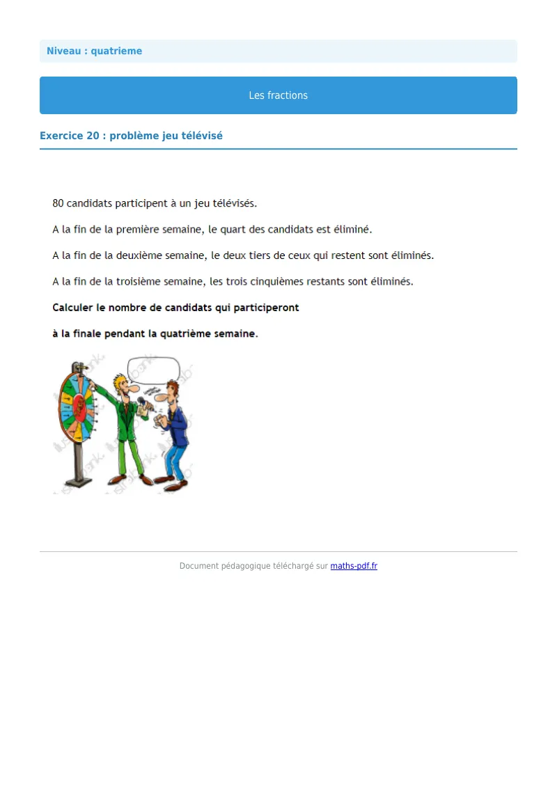 Fractions : exercice n°20 de maths en 4ème corrigé en PDF