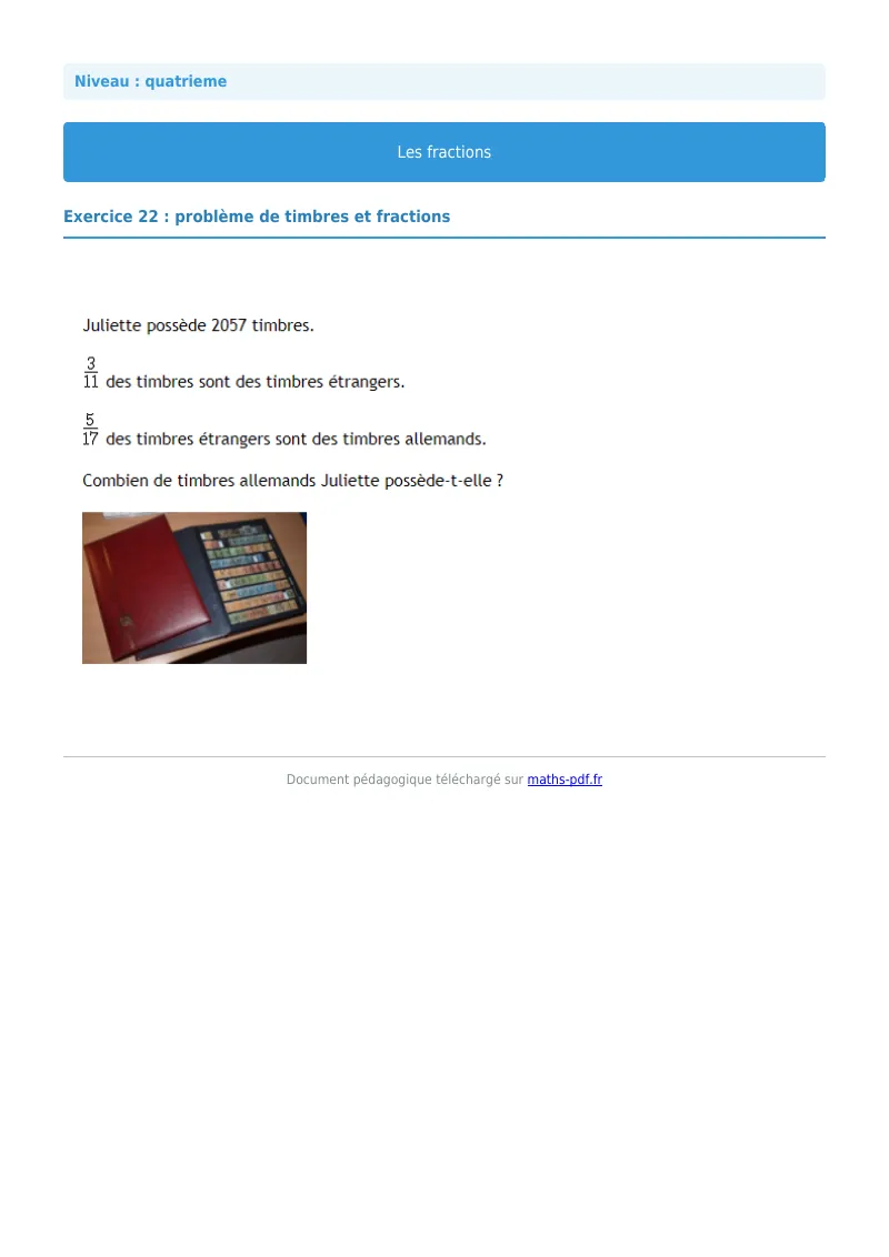 Fractions : exercice n°22 de maths en 4ème corrigé en PDF