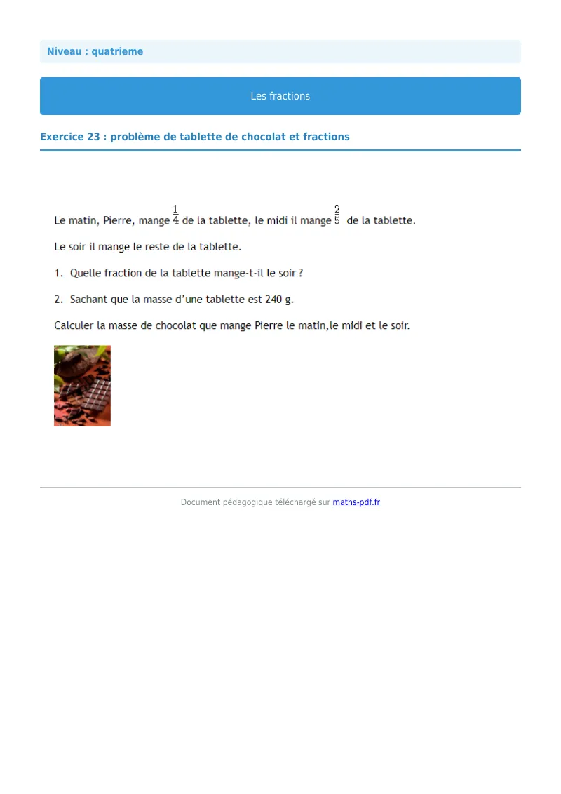 Fractions : exercice n°23 de maths en 4ème corrigé en PDF