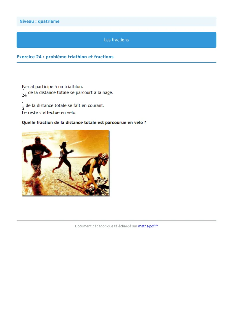 Fractions : exercice n°24 de maths en 4ème corrigé en PDF