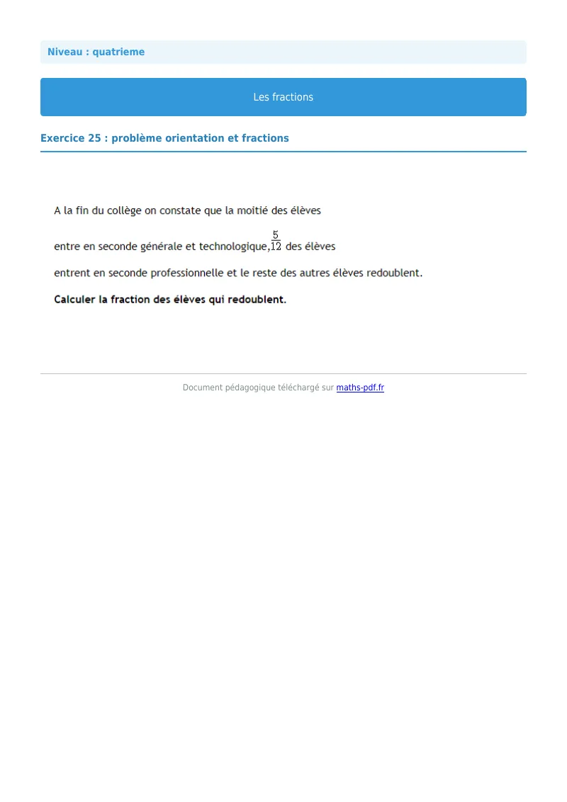 Fractions : exercice n°25 de maths en 4ème corrigé en PDF