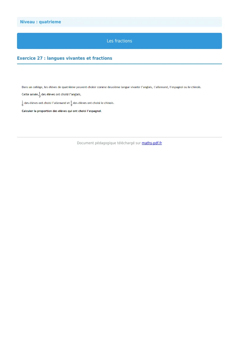 Fractions : exercice n°27 de maths en 4ème corrigé en PDF