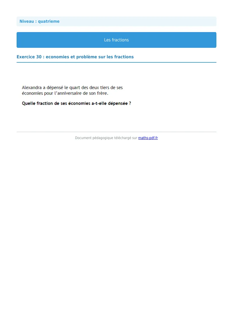 Fractions : exercice n°30 de maths en 4ème corrigé en PDF