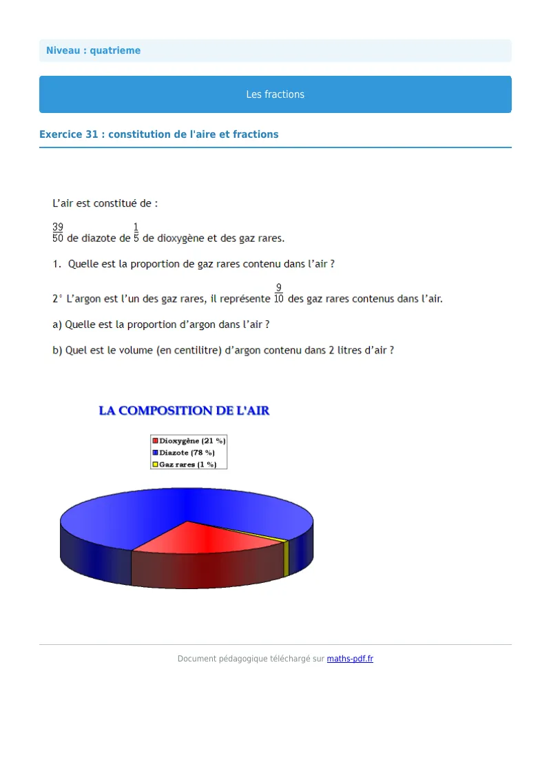 Fractions : exercice n°31 de maths en 4ème corrigé en PDF