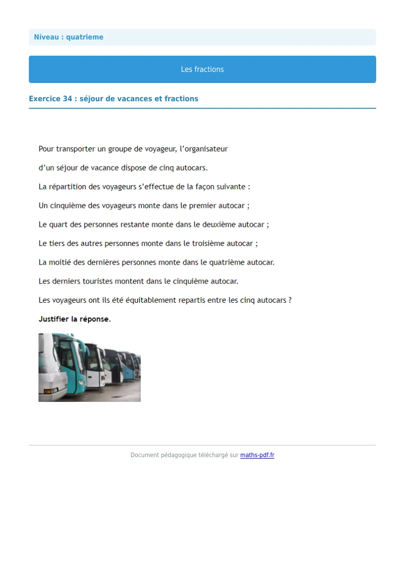 Fractions : exercice n°34 de maths en 4ème corrigé en PDF