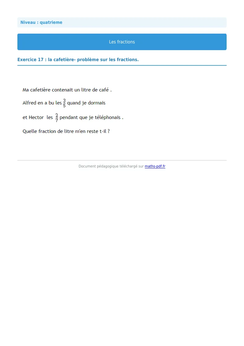 Fractions : exercice n°17 de maths en 4ème corrigé en PDF