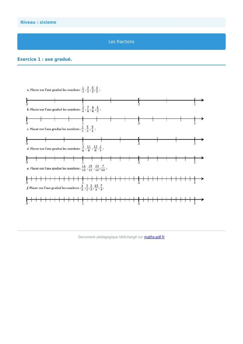 Fractions : exercice n°1 de maths en 6ème corrigé en PDF