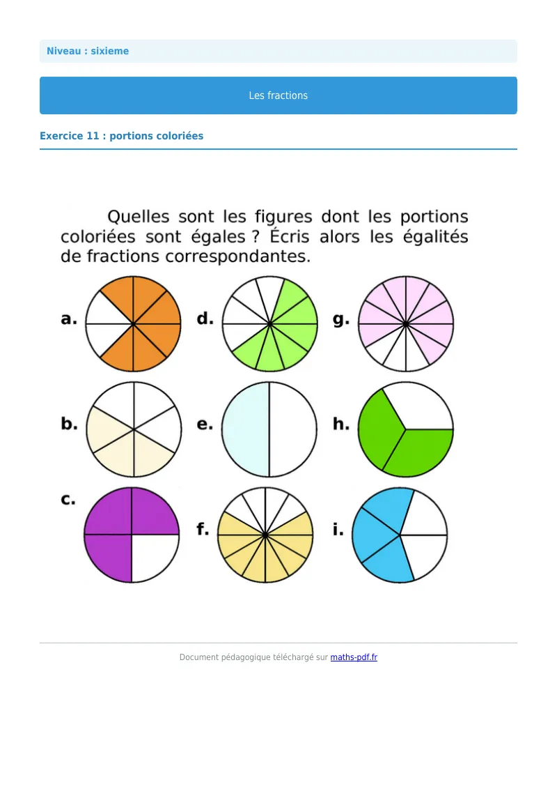Fractions : exercice n°11 de maths en 6ème corrigé en PDF