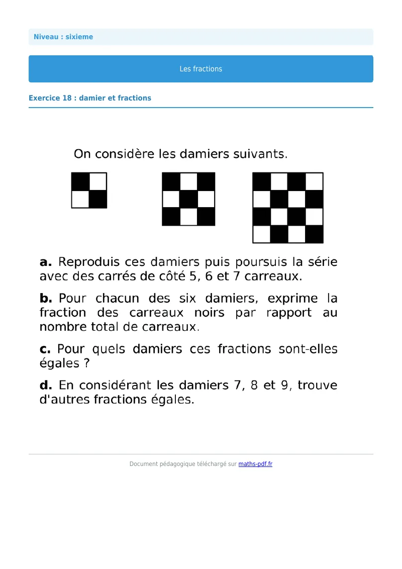 Fractions : exercice n°18 de maths en 6ème corrigé en PDF