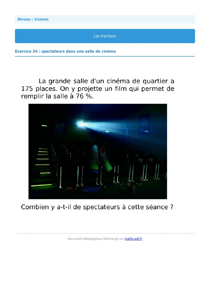 Fractions : exercice n°24 de maths en 6ème corrigé en PDF
