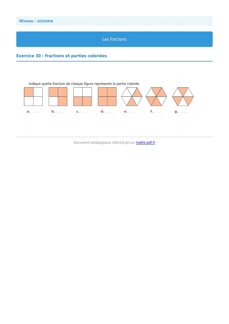 Fractions : exercice n°30 de maths en 6ème corrigé en PDF