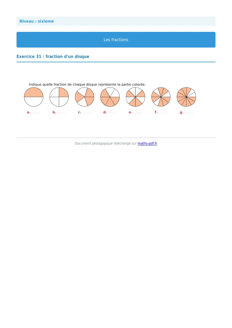 Fractions : exercice n°31 de maths en 6ème corrigé en PDF