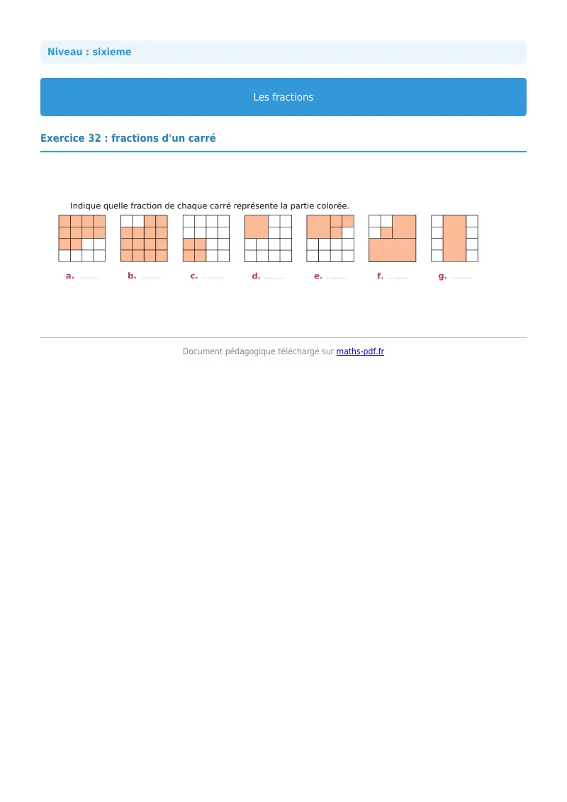 Fractions : exercice n°32 de maths en 6ème corrigé en PDF