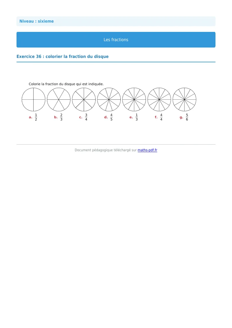 Fractions : exercice n°36 de maths en 6ème corrigé en PDF