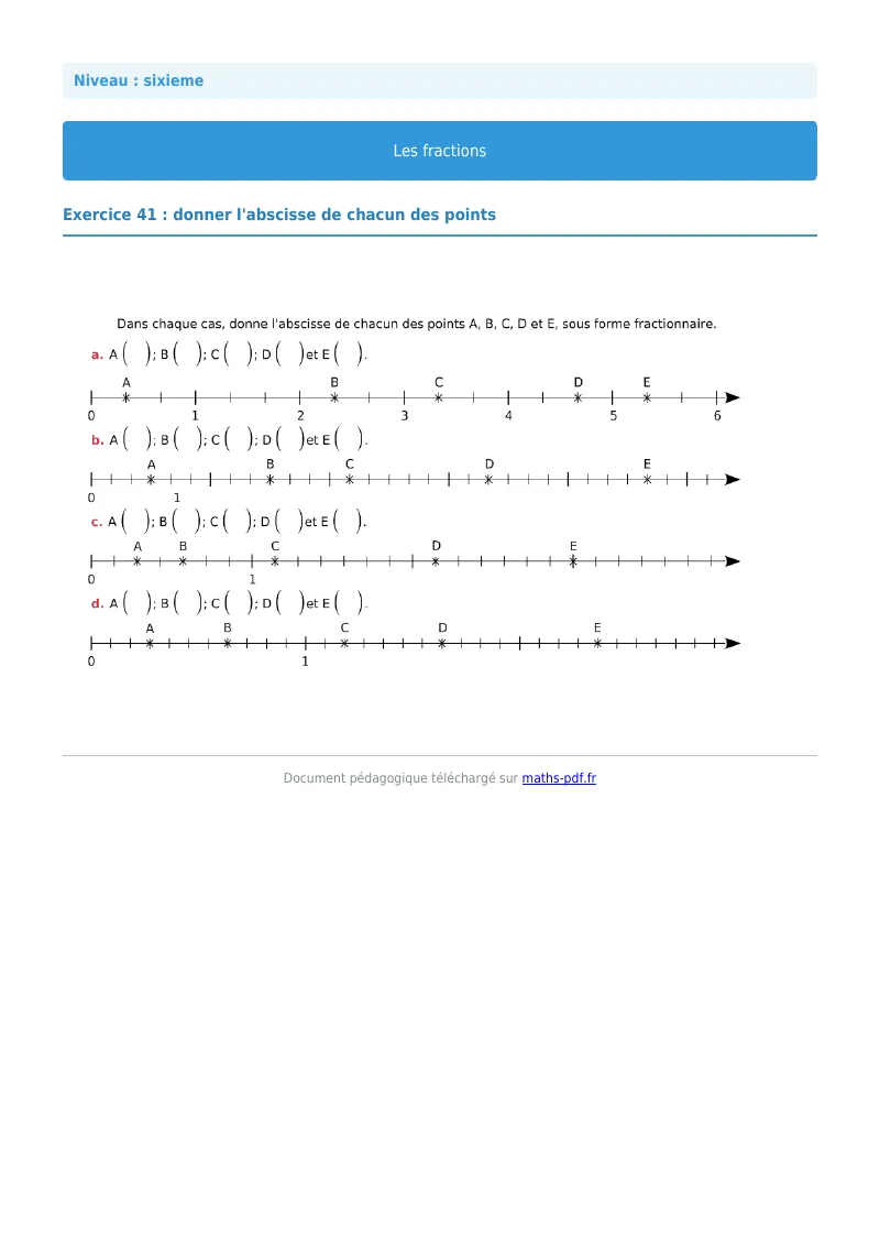 Fractions : exercice n°41 de maths en 6ème corrigé en PDF