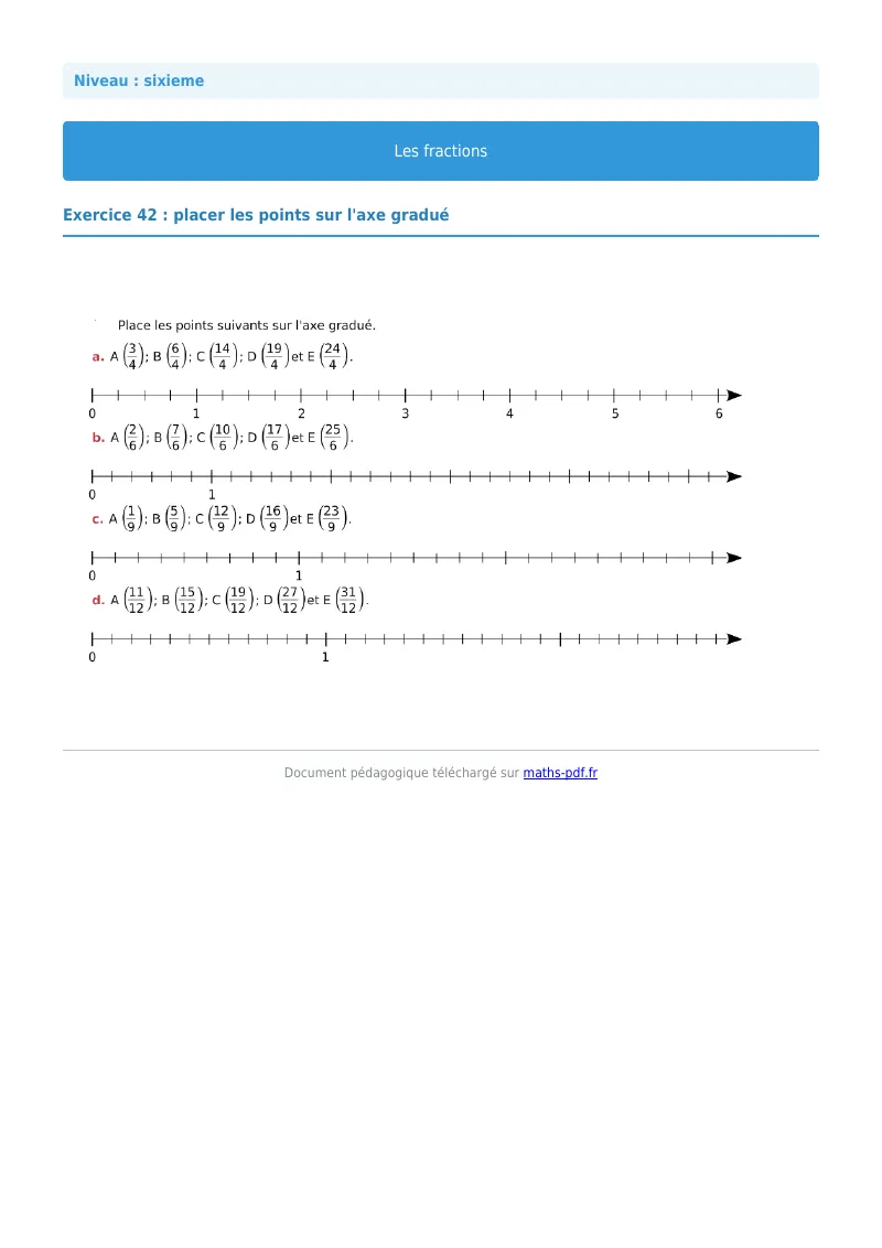 Fractions : exercice n°42 de maths en 6ème corrigé en PDF