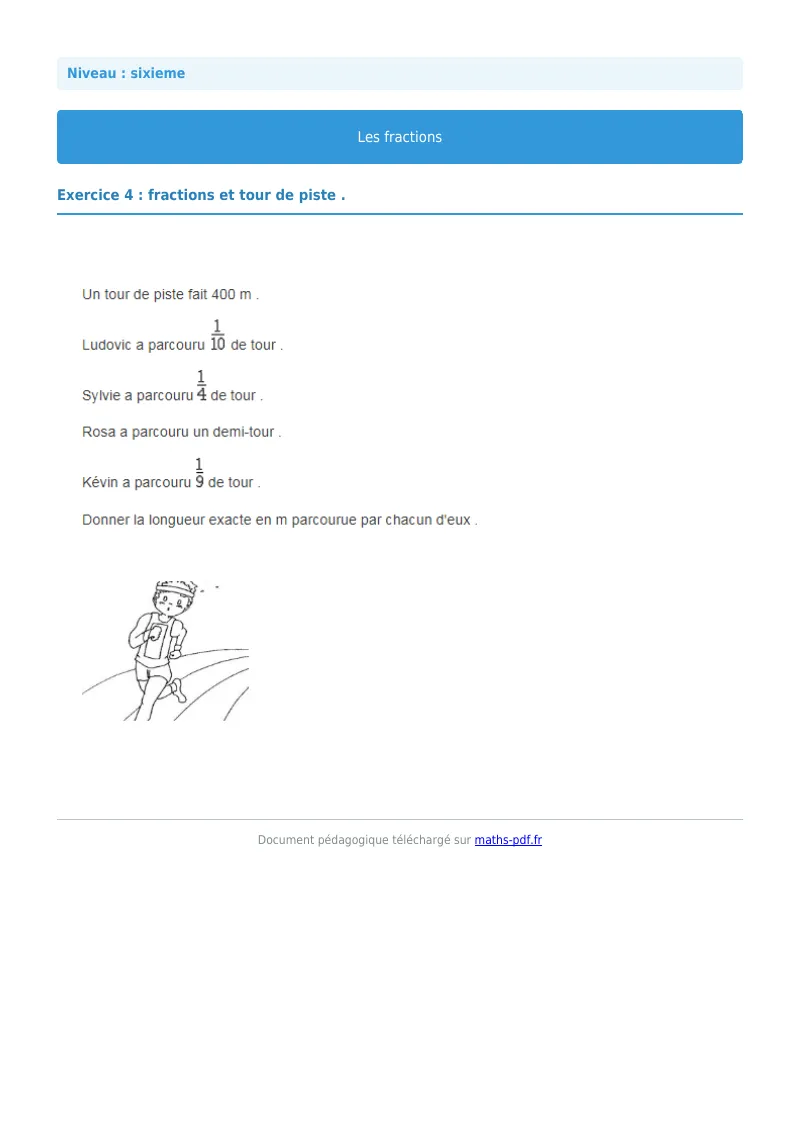 Fractions : exercice n°4 de maths en 6ème corrigé en PDF