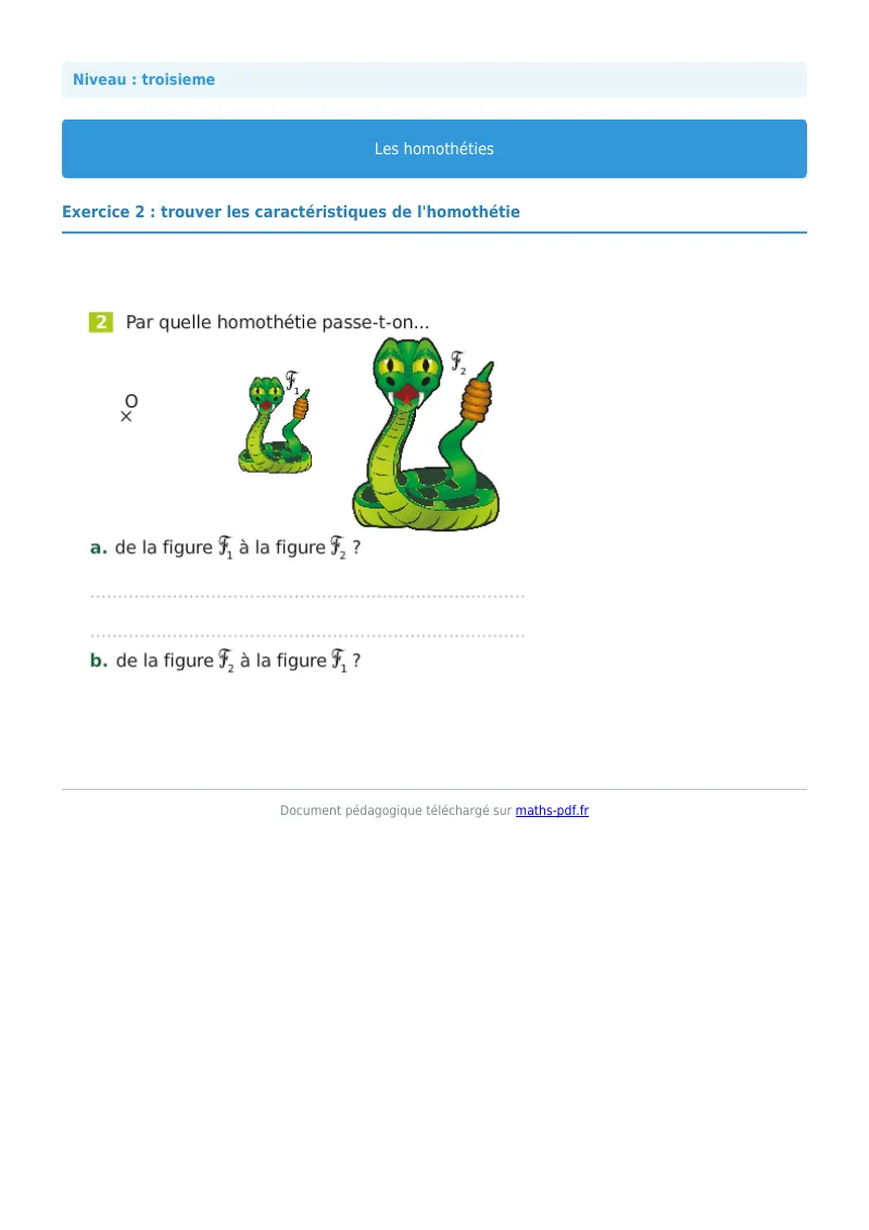 Homothéties : exercice n°2 de maths en 3ème corrigé en PDF