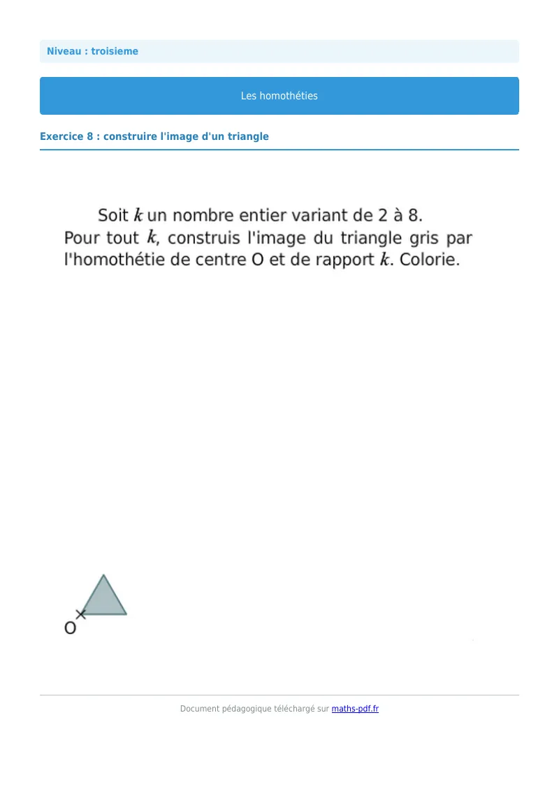 Homothéties : exercice n°8 de maths en 3ème corrigé en PDF