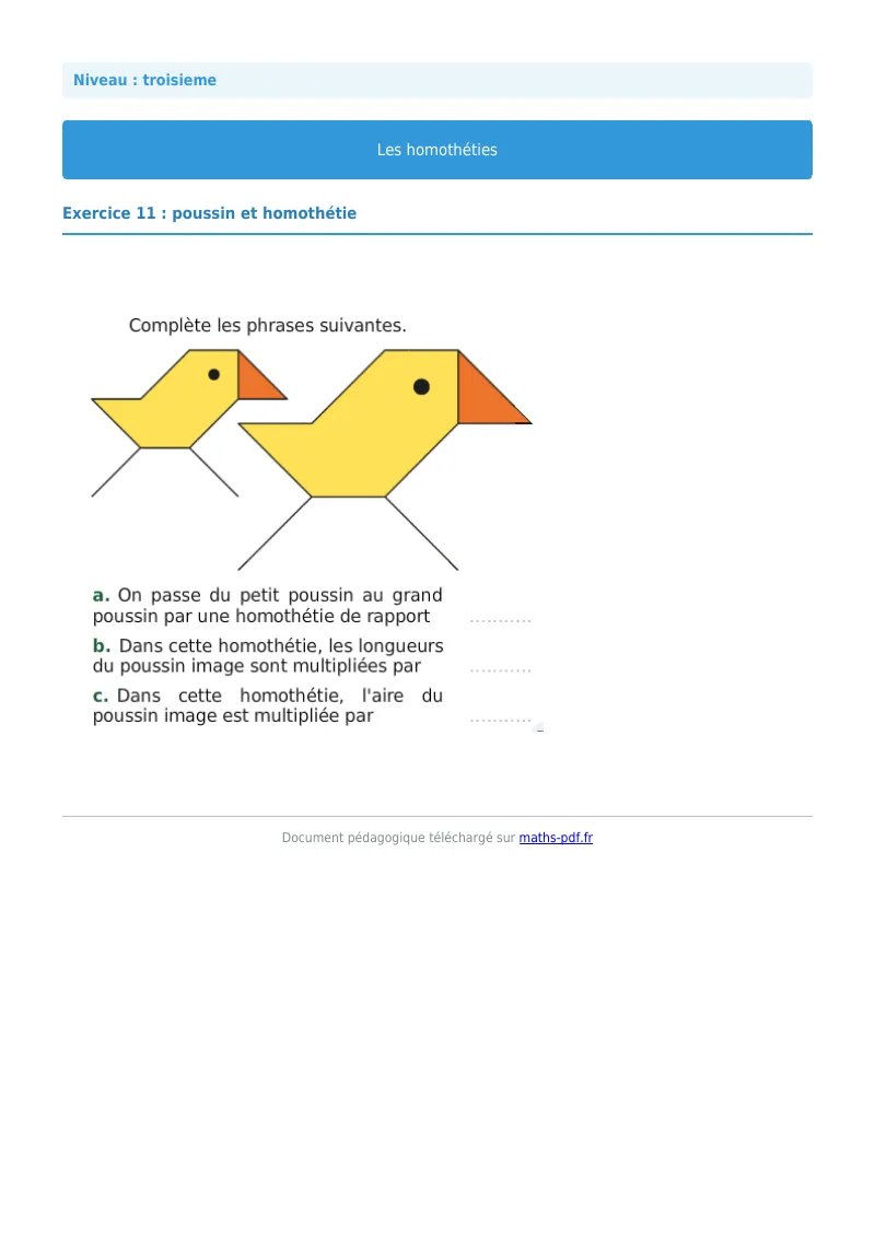 Homothéties : exercice n°11 de maths en 3ème corrigé en PDF