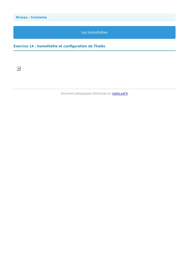 Homothéties : exercice n°14 de maths en 3ème corrigé en PDF