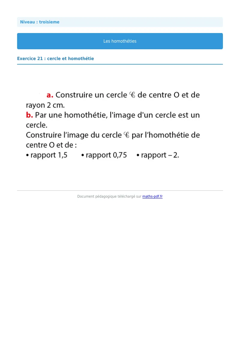 Homothéties : exercice n°21 de maths en 3ème corrigé en PDF