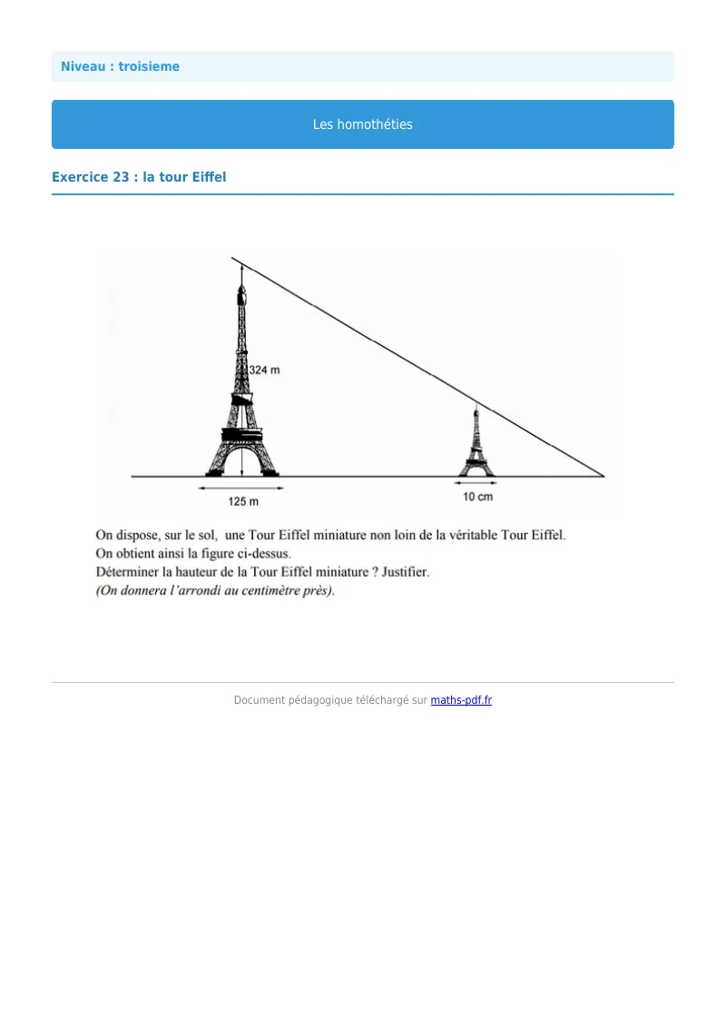 Homothéties : exercice n°23 de maths en 3ème corrigé en PDF