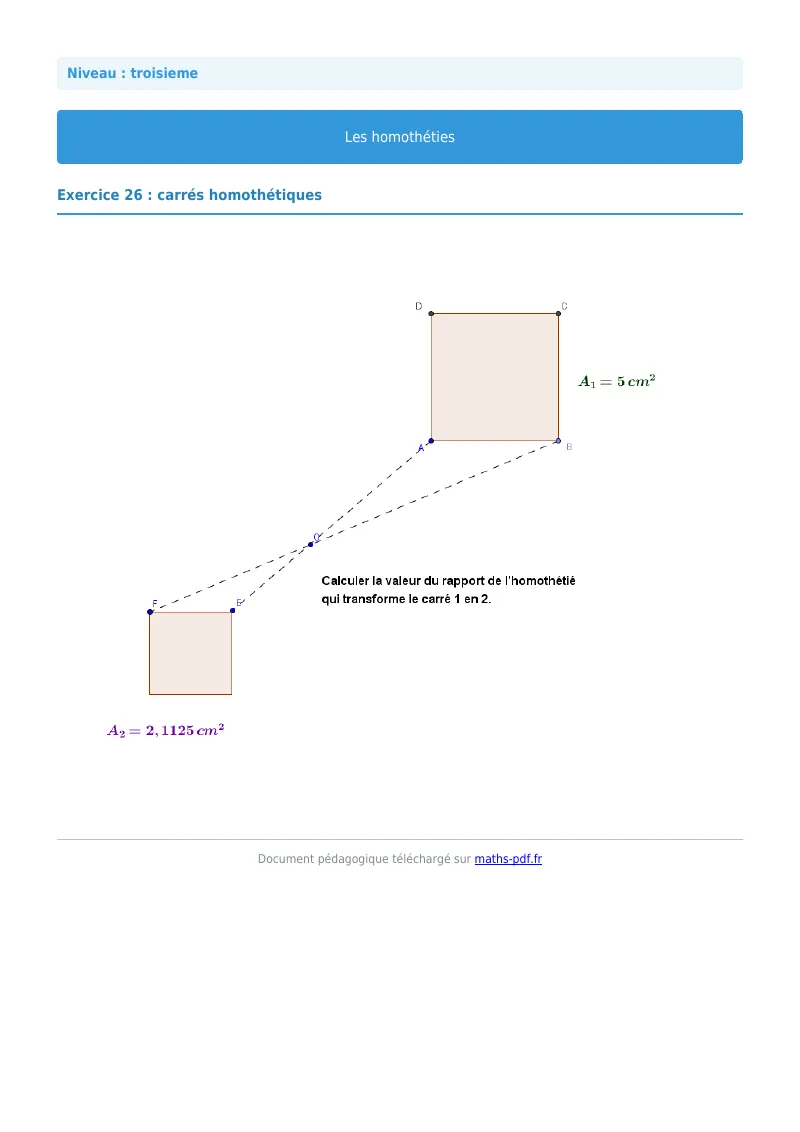 Homothéties : exercice n°26 de maths en 3ème corrigé en PDF