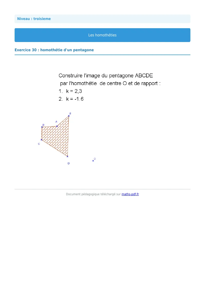 Homothéties : exercice n°30 de maths en 3ème corrigé en PDF