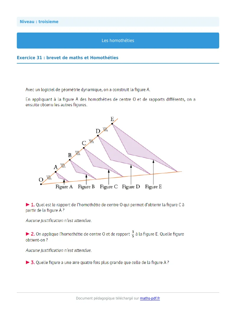 Homothéties : exercice n°31 de maths en 3ème corrigé en PDF