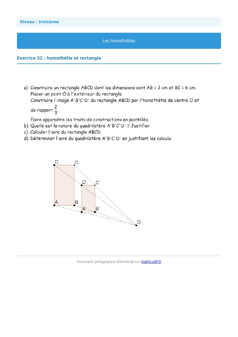 Homothéties : exercice n°32 de maths en 3ème corrigé en PDF