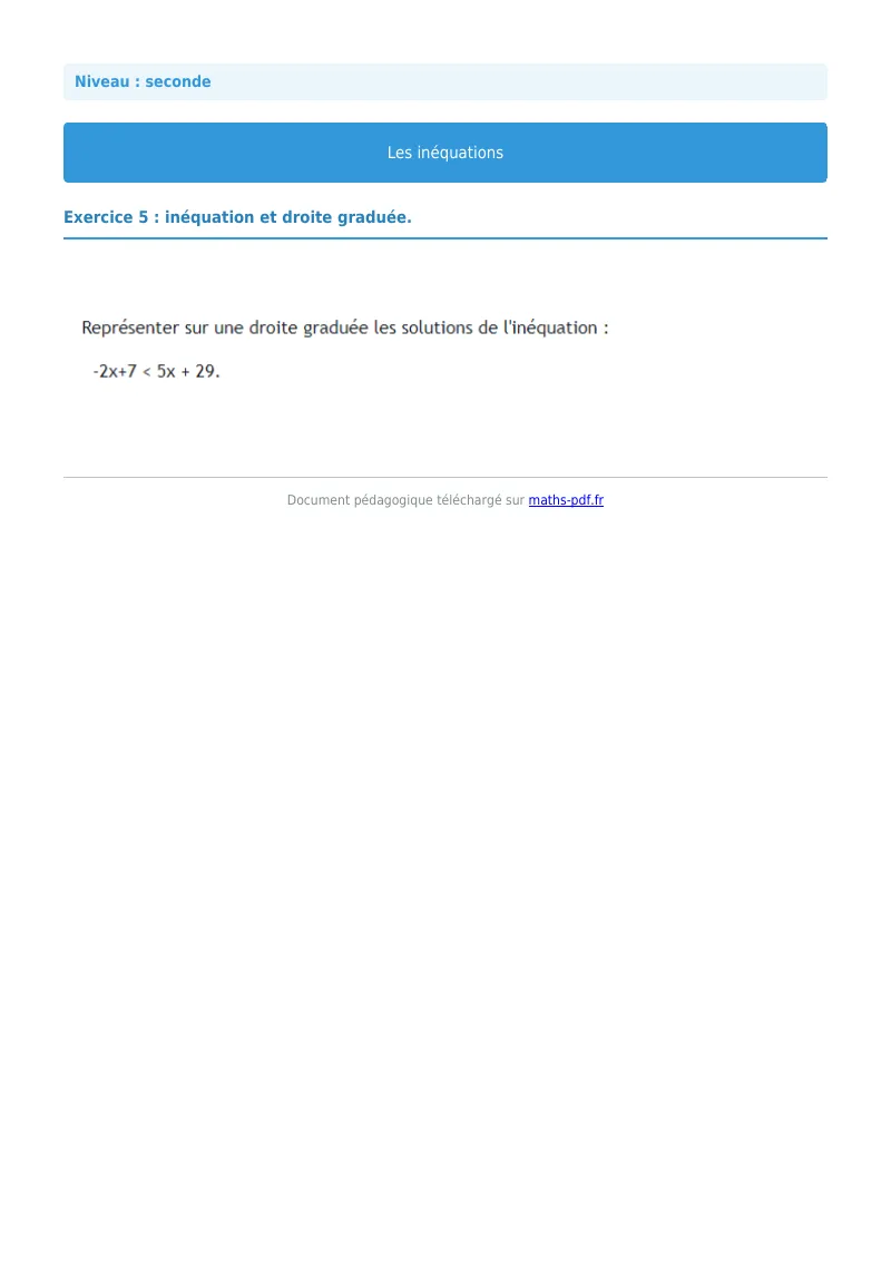Inéquations : exercice n°5 de maths en seconde corrigé en PDF