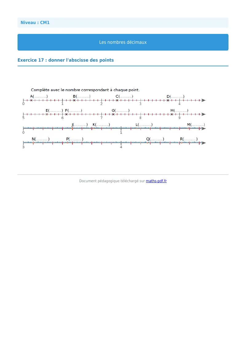 Les nombres décimaux : exercice n°17 de maths en CM1 corrigé en PDF