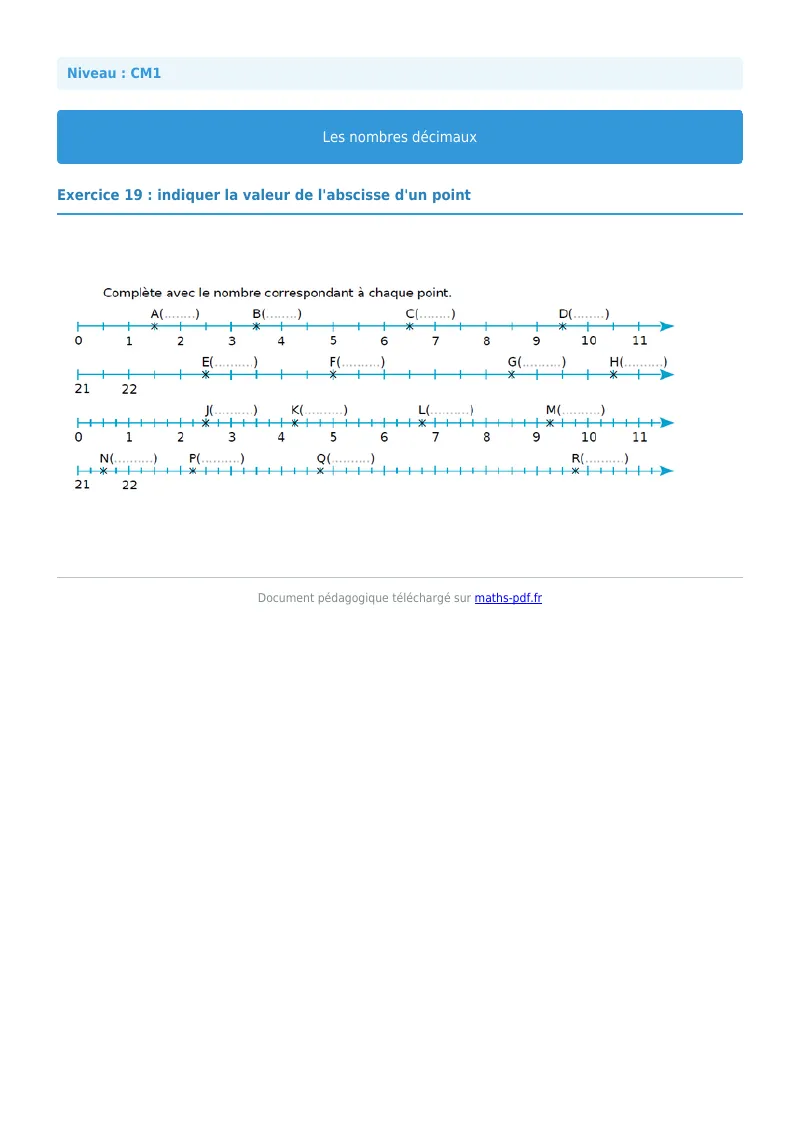 Les nombres décimaux : exercice n°19 de maths en CM1 corrigé en PDF