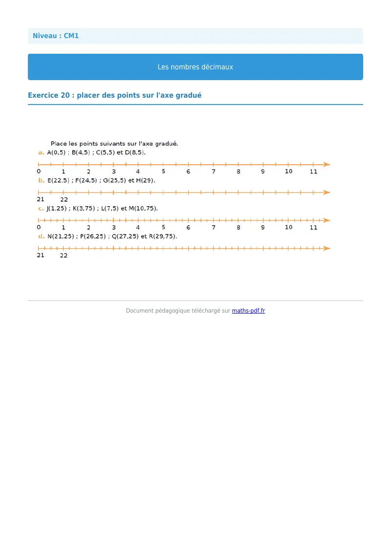 Les nombres décimaux : exercice n°20 de maths en CM1 corrigé en PDF