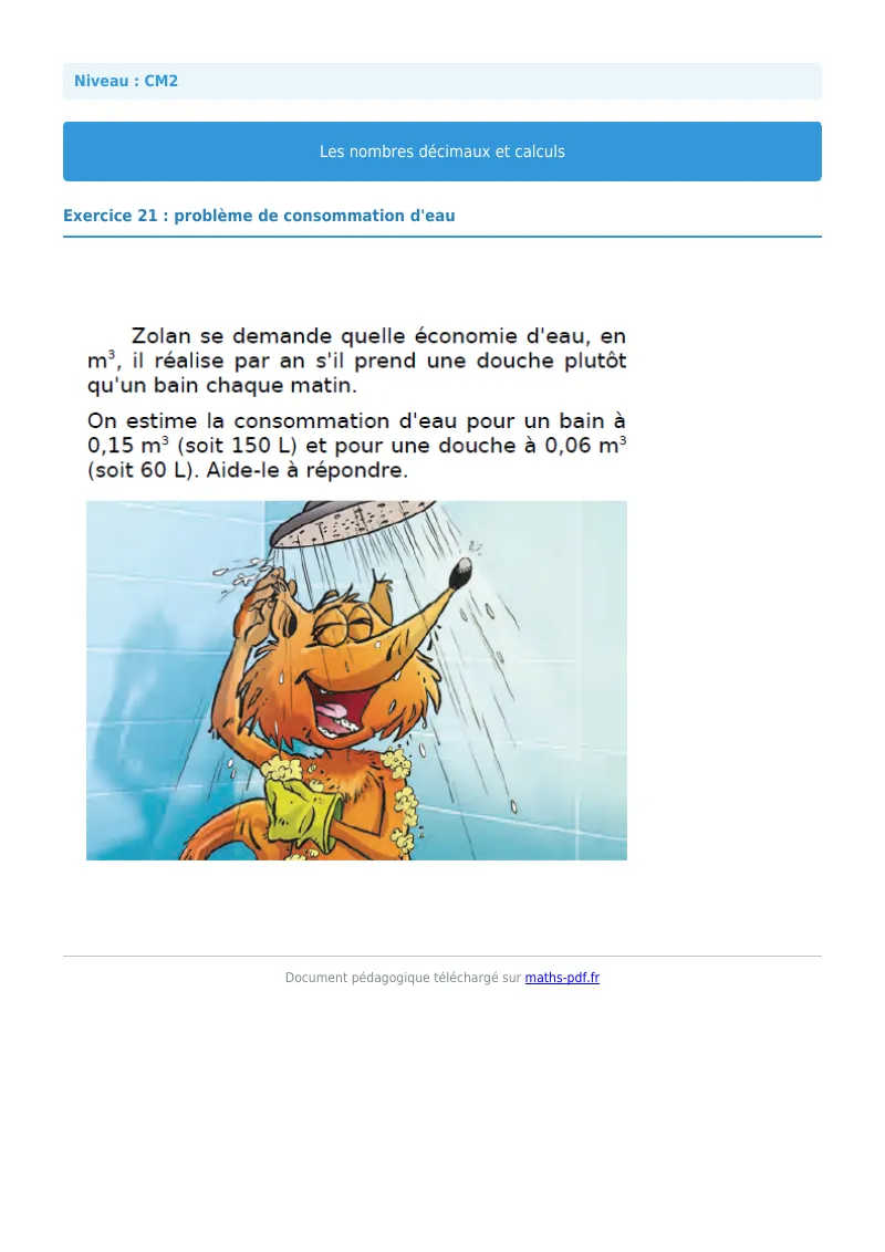 Nombres décimaux et calculs : exercice n°21 de maths en CM2 corrigé en PDF