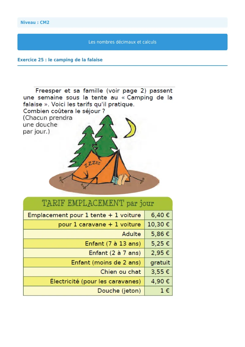 Nombres décimaux et calculs : exercice n°25 de maths en CM2 corrigé en PDF