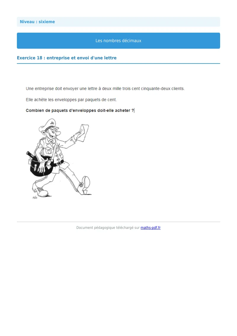 Les nombres décimaux : exercice n°18 de maths en 6ème corrigé en PDF