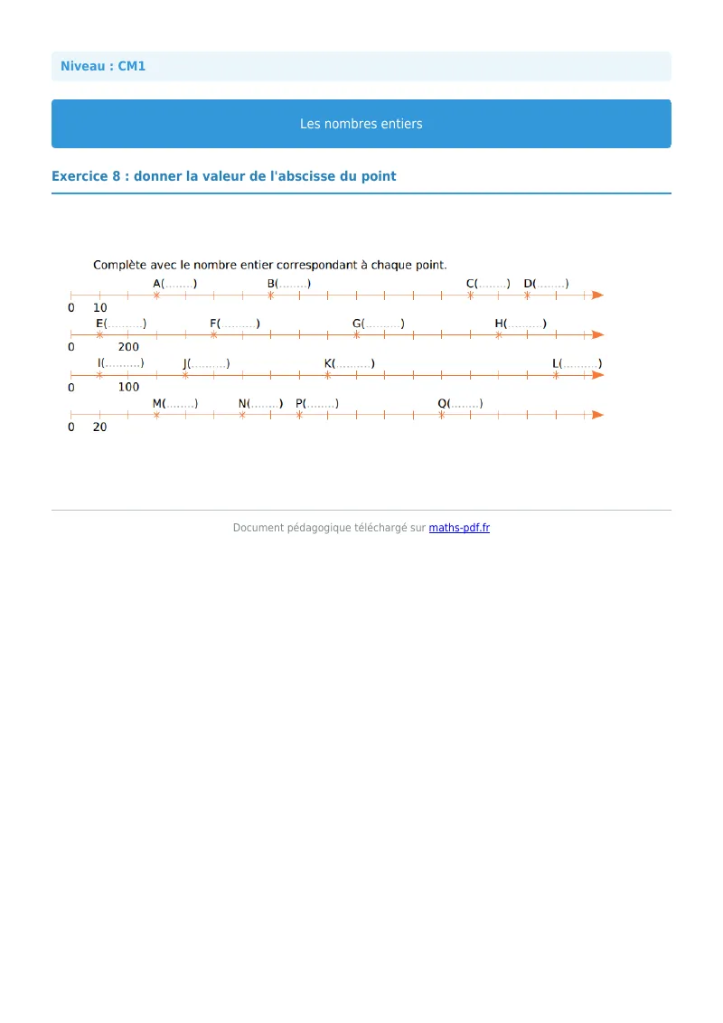 Les nombres entiers : exercice n°8 de maths en CM1 corrigé en PDF