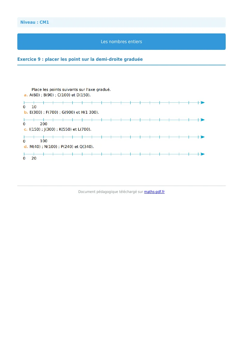 Les nombres entiers : exercice n°9 de maths en CM1 corrigé en PDF