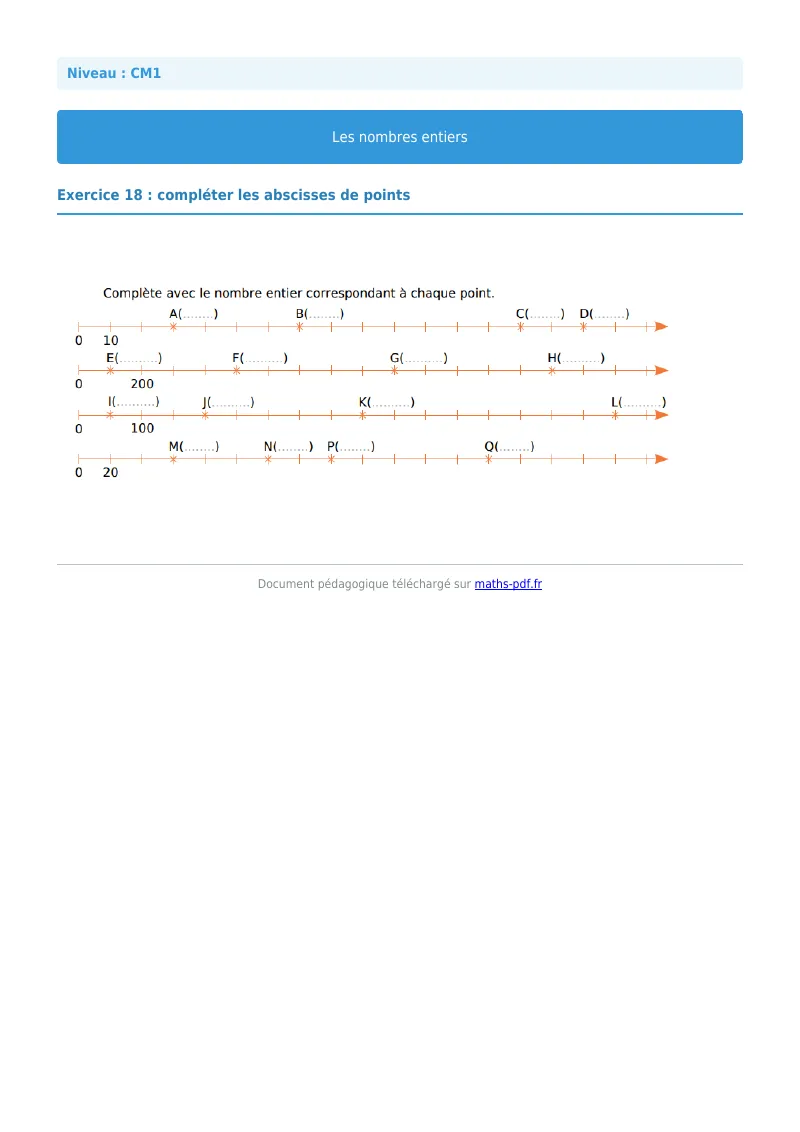Les nombres entiers : exercice n°18 de maths en CM1 corrigé en PDF