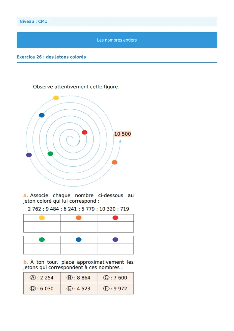 Les nombres entiers : exercice n°26 de maths en CM1 corrigé en PDF