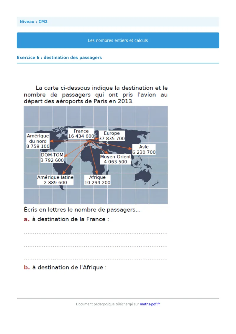 Nombres entiers et calculs : exercice n°6 de maths en CM2 corrigé en PDF