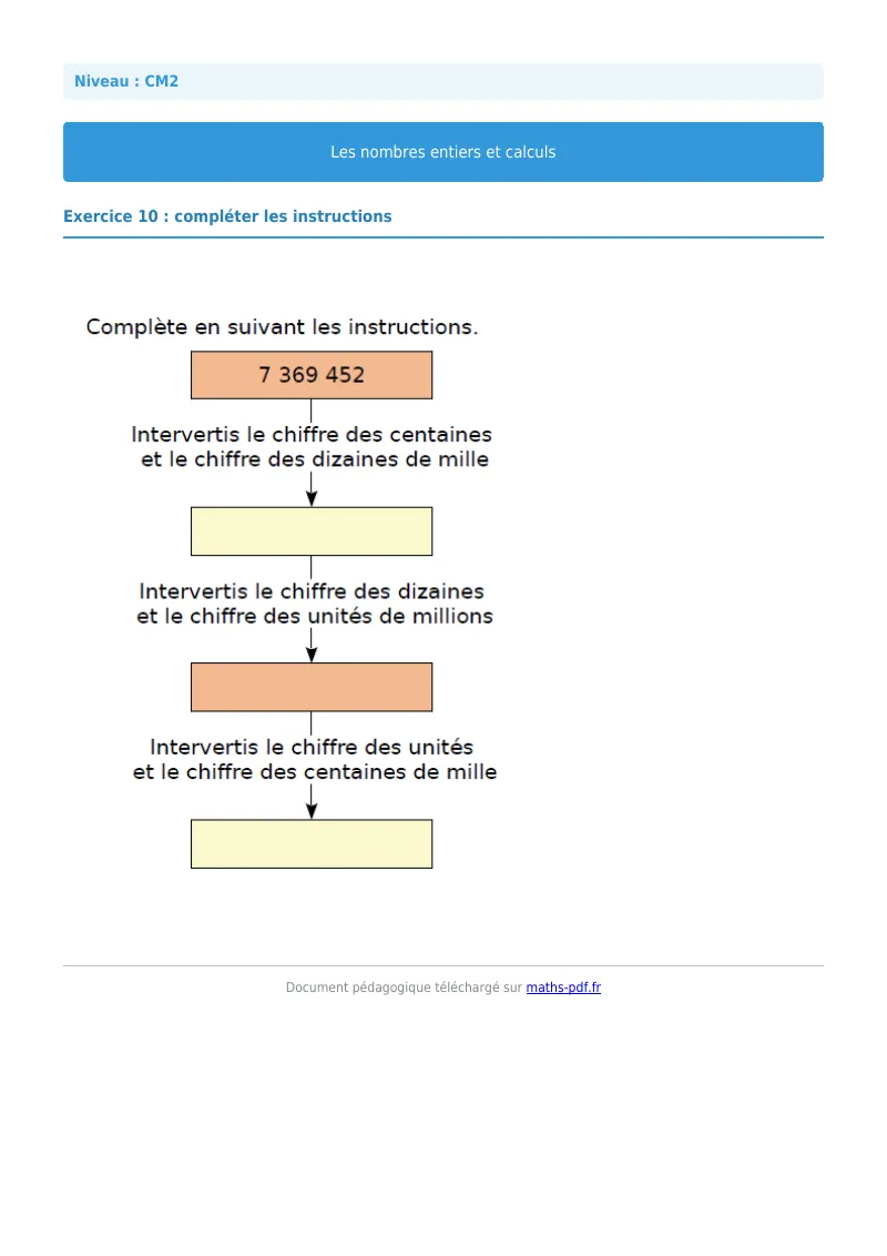 Nombres entiers et calculs : exercice n°10 de maths en CM2 corrigé en PDF