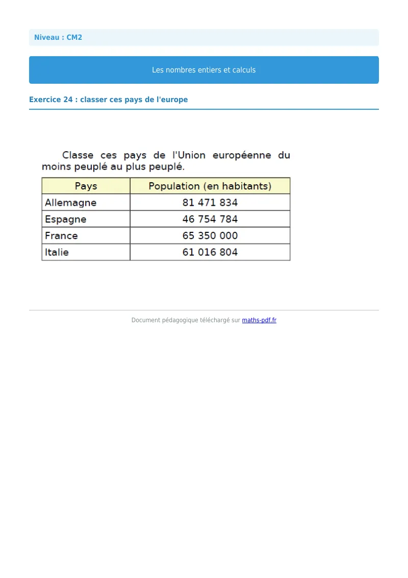 Nombres entiers et calculs : exercice n°24 de maths en CM2 corrigé en PDF