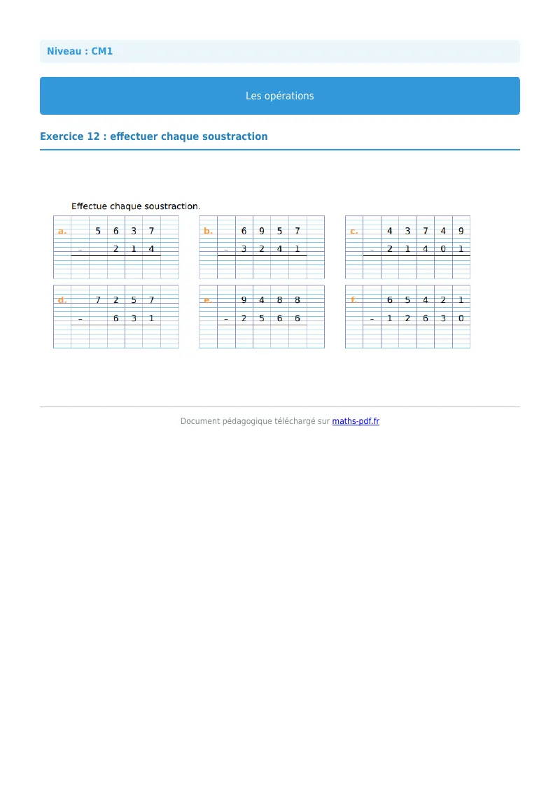 Les opérations : exercice n°12 de maths en CM1 corrigé en PDF