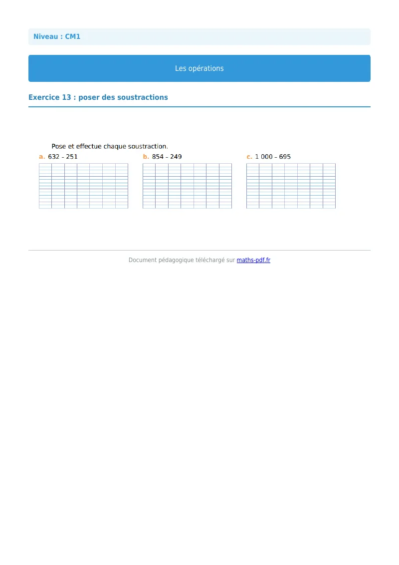 Les opérations : exercice n°13 de maths en CM1 corrigé en PDF