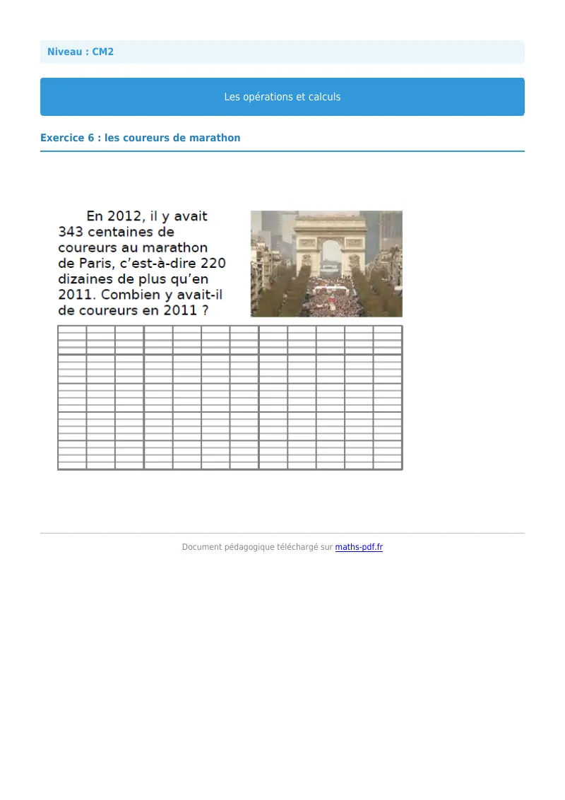 Opérations et calculs : exercice n°6 de maths en CM2 corrigé en PDF